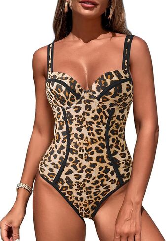 Women's One Piece Swimsuits Slimming Tummy Control Bathing Suits Sexy Push Up Swim Suits Color Block Swimwear in Kuwait