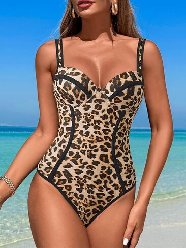 Women's One Piece Swimsuits Slimming Tummy Control Bathing Suits Sexy Push Up Swim Suits Color Block Swimwear in Kuwait