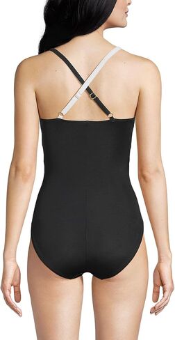 بدلة LANDS 'LAND النسائية النحيفة v-teace pleated x-back قطعة واحدة من الأشرطة القابلة للتعديل in Kuwait