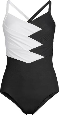 بدلة LANDS 'LAND النسائية النحيفة v-teace pleated x-back قطعة واحدة من الأشرطة القابلة للتعديل in Kuwait