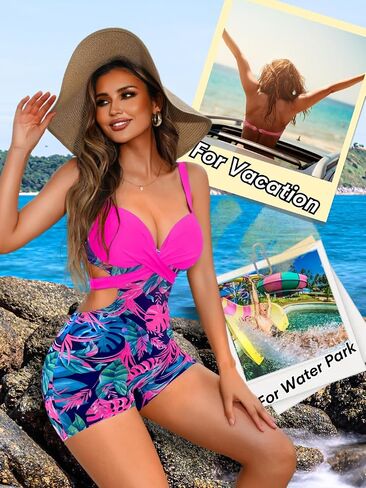 Tropical Monokini Swimsuits with Shorts, Push Up Tummy Control, One Piece Bathing Suit for Women in Saudi Arabia