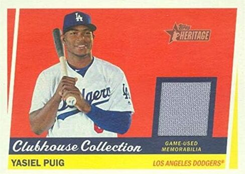 Autograph Warehouse 583206 Yasiel Puig Player Worn Jersey Patch Baseball Card - Los Angeles Dodgers - 2016 Topps Clubhouse Collection No.CCRYP in Saudi Arabia