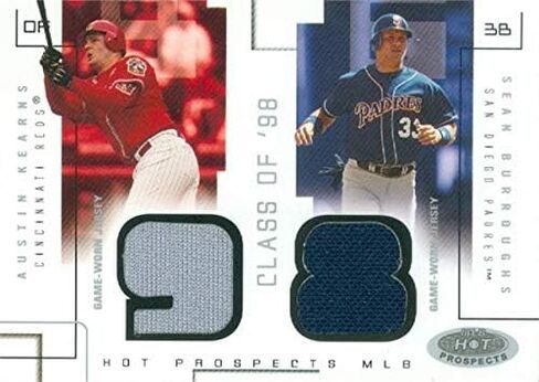 Autograph Warehouse 583190 Sean Burroughs & Austin Kearns Player Worn Jersey Patch Baseball Card - Padres, Reds, 67-2003 Fleer Hot Propects No.AKSB LE 349-375 in Saudi Arabia