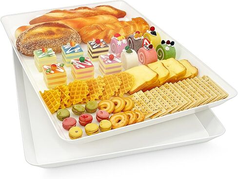 Serving Tray Platter, 4 Pack Food Tray for Veggie Fruit Snack Dessert Cookie Cheese, Food Trays for Party Supplies Display, Plastic Platters for Serving Food, Large White Trays, BPA Free in Saudi Arabia