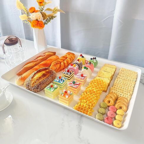 Serving Tray Platter, 4 Pack Food Tray for Veggie Fruit Snack Dessert Cookie Cheese, Food Trays for Party Supplies Display, Plastic Platters for Serving Food, Large White Trays, BPA Free in Saudi Arabia