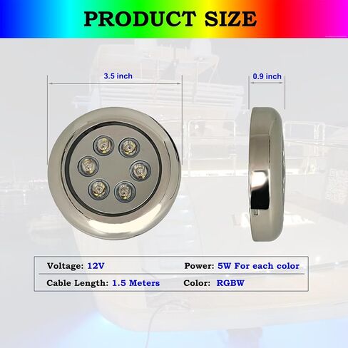 Boat Underwater Light, RGBW 3.5inch Marine LED Lights with 316 Stainless Steel, IP68 Waterproof vessel Lighting for Fishing Boat, Yacht, Dock Parties,12/24V Surface Mount (2pcs) in Kuwait