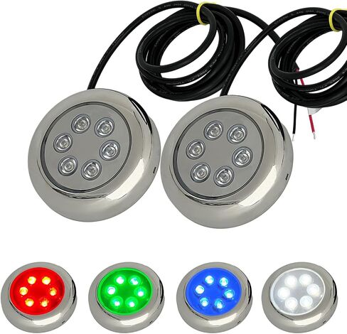 Boat Underwater Light, RGBW 3.5inch Marine LED Lights with 316 Stainless Steel, IP68 Waterproof vessel Lighting for Fishing Boat, Yacht, Dock Parties,12/24V Surface Mount (2pcs) in Kuwait