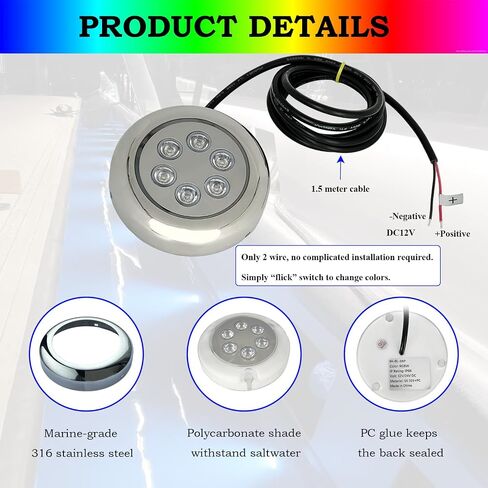 Boat Underwater Light, RGBW 3.5inch Marine LED Lights with 316 Stainless Steel, IP68 Waterproof vessel Lighting for Fishing Boat, Yacht, Dock Parties,12/24V Surface Mount (2pcs) in Kuwait