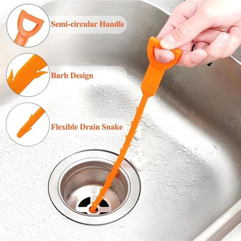 Drain Snake Hair Drain Clog Remover Tool, 25-Inch Flexible Pipe and Tub Cleaner Brush with Grip Handle, Hair Catcher for Bathroom, Kitchen, Bathtub, 10 Pack in Saudi Arabia