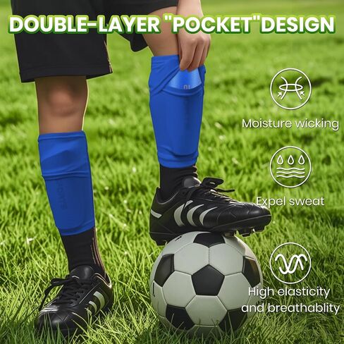 Shin Guards Soccer Kids 2025 Version High-Density Foam Soccer Shin Guard with Sleeves Shin Protective Pads for Youth Toddlers Daily Practice School Competitions Outdoor Play in Kuwait