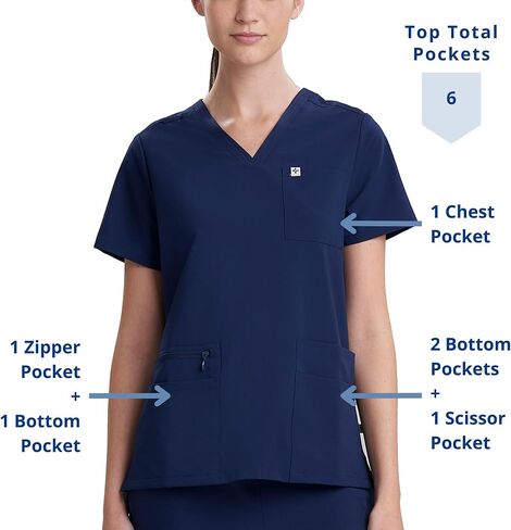 Care+Wear 6-Pocket Utility Relaxed Fit V-Neck Scrub Tops for Women – Moisture Wicking, Ultra-Soft, Wrinkle-Resistant in Saudi Arabia