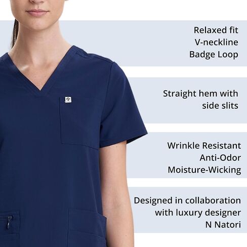 Care+Wear 6-Pocket Utility Relaxed Fit V-Neck Scrub Tops for Women – Moisture Wicking, Ultra-Soft, Wrinkle-Resistant in Saudi Arabia