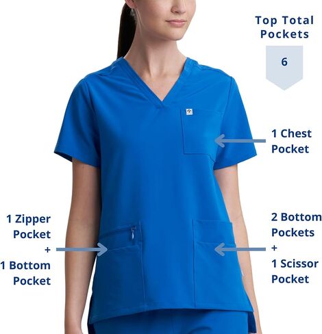 Care+Wear 6-Pocket Utility Relaxed Fit V-Neck Scrub Tops for Women – Moisture Wicking, Ultra-Soft, Wrinkle-Resistant in Saudi Arabia