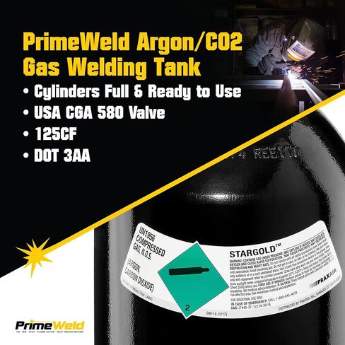 Primeweld 75 ٪ Argon 25 ٪ CO2 زجاجة 80CF | نقطة 3AA | الولايات المتحدة الأمريكية CGA 580 Valve | أفضل مزيج من الغاز لللحام MIG | أسطوانات كاملة وجاهزة للاستخدام in Saudi Arabia