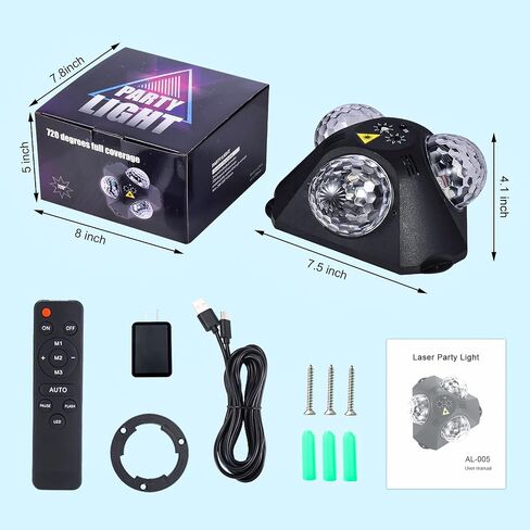 4 in-1 Disco Party Lights - RGB 3 Magic DJ Disco Ball, LED Sound Activated Laser Lights Projector with Remote for Home, Dance, Karaoke, Parties, Wedding, Birthday, Halloween, Christmas, Club Decor in Saudi Arabia