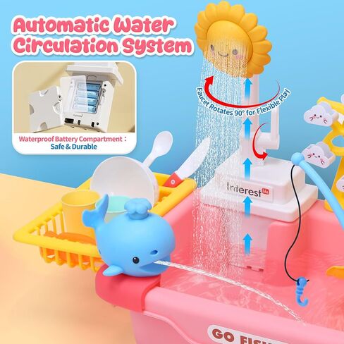 CUTE STONE Play Kitchen Sink Toys with Upgraded Real Faucet, Play Cooking Stove, Cookware Pot and Pan,Play Food, Color Changing Dishes Accessories for Boys Girls Toddlers in Saudi Arabia