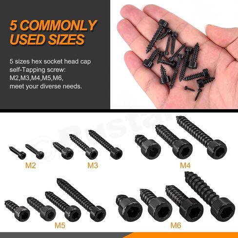 125Pcs 16 Sizes Silver Hex Socket Cap Head Self Tapping Screws with Hex Wrench 304 Stainless Steel M2-M6 Socket Cap Wood Screws Metric Hex Drive Head Cap Self Drilling Screw for Wood Machinery in Saudi Arabia