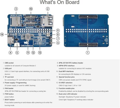 لوحة أساسية للوحدة النمطية لحساب Raspberry PI 5 Lite/EMMC ، نفس حجم CM5 ، مع واجهات طرفية متعددة ، مناسبة لتقييم CM5 أو دمجها في المنتجات النهائية in Saudi Arabia