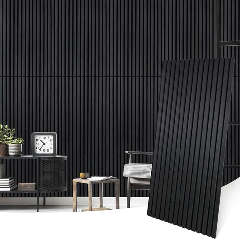 ألواح خشبية لألواح الجدار الصوتية الصوتية 2 قطعة 47.2 "× 23.6" لوحة امتصاص الصوت 3D 3D لديكور الجدار الداخلي والسقف - الأسود in Kuwait