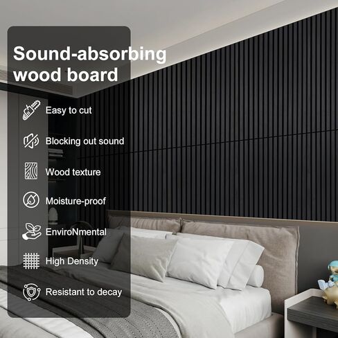 ألواح خشبية لألواح الجدار الصوتية الصوتية 2 قطعة 47.2 "× 23.6" لوحة امتصاص الصوت 3D 3D لديكور الجدار الداخلي والسقف - الأسود in Kuwait
