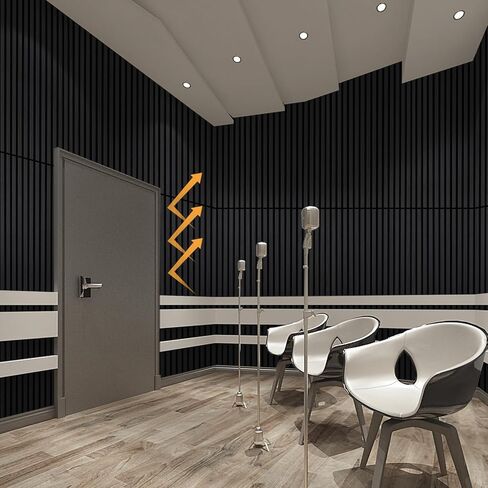 ألواح خشبية لألواح الجدار الصوتية الصوتية 2 قطعة 47.2 "× 23.6" لوحة امتصاص الصوت 3D 3D لديكور الجدار الداخلي والسقف - الأسود in Kuwait