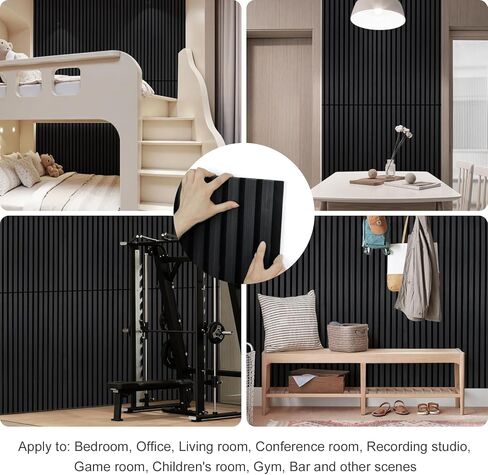 ألواح خشبية لألواح الجدار الصوتية الصوتية 2 قطعة 47.2 "× 23.6" لوحة امتصاص الصوت 3D 3D لديكور الجدار الداخلي والسقف - الأسود in Kuwait