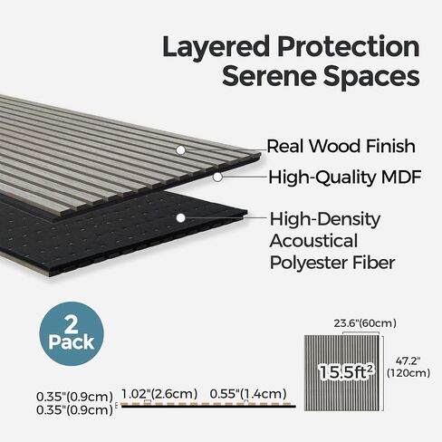 Akumax 2 Pack Sound Proper Planels-96x24inches ألواح شمسية مقاومة للصوت ، قشر ألواح الجدار ثلاثية الأبعاد الزخرفية (Walnut) in Saudi Arabia