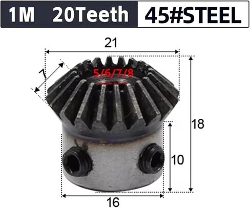 2-Pack Bevel Gear 1 Meter 20 Teeth 45# Steel Inner Hole 5/6/7/8/6.35/10/12mm Gear 90 Degree Meshing Angle Steel Gear(10mm,10pcs 1M 20Teeth) in Saudi Arabia