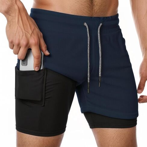 Running Shorts for Men, Athletic Gym Lightweight Shorts with Pockets, Workout, Training in Kuwait