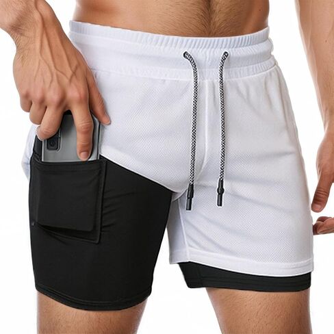 Running Shorts for Men, Athletic Gym Lightweight Shorts with Pockets, Workout, Training in Kuwait