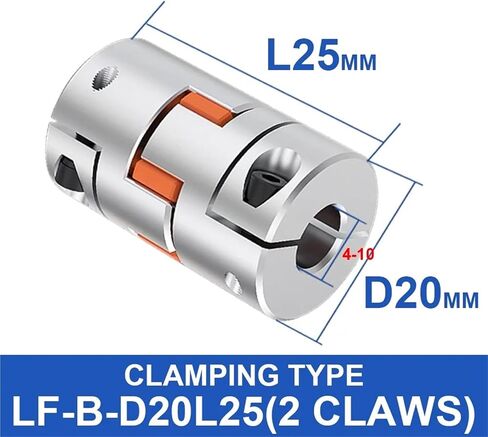 LF-B-D25L25 LF اثنين من JAW D20L25 مقرن الألومنيوم البرقوق المرن اقتران توصيل السهود الموصل CNC 3D الطابعة 4/5/6/6.35/8/10MM 1PCS (10x10mm) in Saudi Arabia