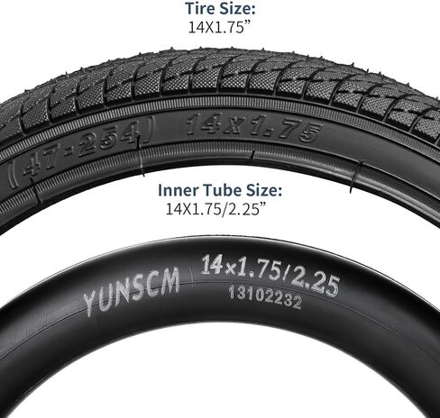 YUNSCM 2-PCS 14" Road Bike Tires 14x1.75/47-254 and 14" Heavy Duty Bike Tubes Schrader Valve Compatible with 14 x 1.75 Kid Bike Bicycle Tires and Tubes (Y-1099) in Saudi Arabia