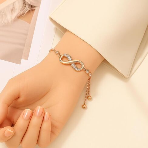 Infinity Bracelet for Women, 925 Sterling Silver with 14K Gold Plating, Adjustable Dainty Bracelet with Cubic Zirconia, Gift for Mom Wife Sister, Minimalist Jewelry in Saudi Arabia