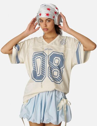 Aelfric Eden Jersey Shirts for Women Y2k Oversized V Neck Graphic Tees Football Number Streetwear T Shirt Tops in Saudi Arabia