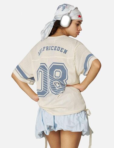Aelfric Eden Jersey Shirts for Women Y2k Oversized V Neck Graphic Tees Football Number Streetwear T Shirt Tops in Saudi Arabia