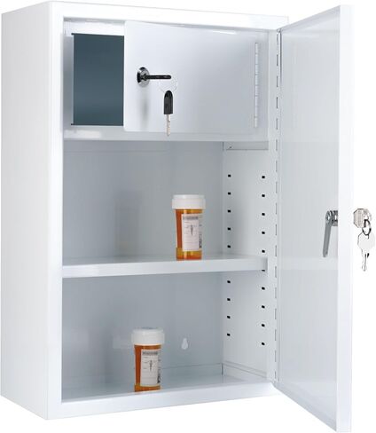 Locking Medicine Cabinet - Wall Mounted Steel Narcotics Cabinet, Double Lockable Door for Safe Medicine Storage, Adjustable Shelf, White, 12" W x 18" H x 6" D in Saudi Arabia