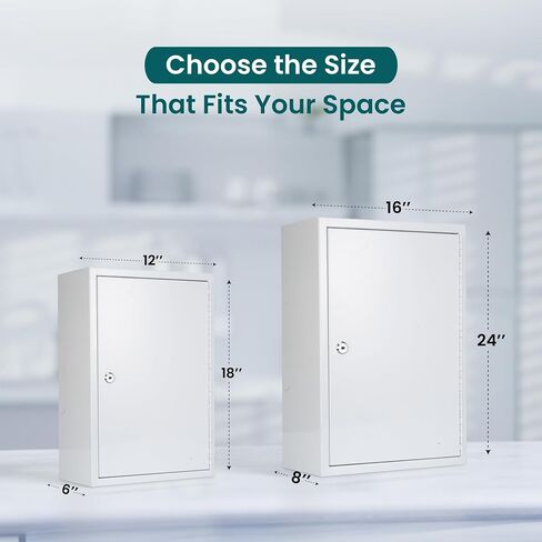 Locking Medicine Cabinet - Wall Mounted Steel Narcotics Cabinet, Double Lockable Door for Safe Medicine Storage, Adjustable Shelf, White, 12" W x 18" H x 6" D in Saudi Arabia
