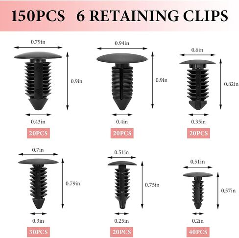 150PCS Car Bumper Retainer Clips, 6.3mm 8mm 9mm 10mm Expansion Screws with Removal Tools, Nylon Bumper Push Fasteners Door Trim Panel Rivet Clips Replacement Assortment in Kuwait