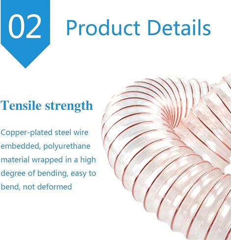 PU Flexible Duct Hose Copper Wire 1 Meter Transparent 0.93mm Wall 170-210mm Inner Diameter(Inner diameter:180mm) in Kuwait
