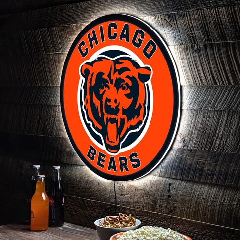 Team Sports America Evergreen NFL Chicago Bears | فائقة الرقيقة LED LED SIGN DECER | 23 بوصة جولة | صنع في الولايات المتحدة in Kuwait