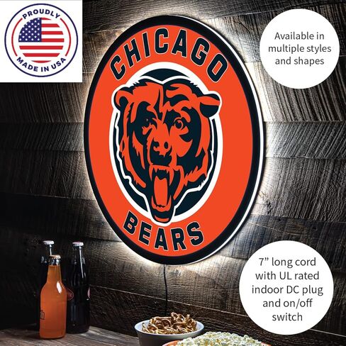 Team Sports America Evergreen NFL Chicago Bears | فائقة الرقيقة LED LED SIGN DECER | 23 بوصة جولة | صنع في الولايات المتحدة in Kuwait