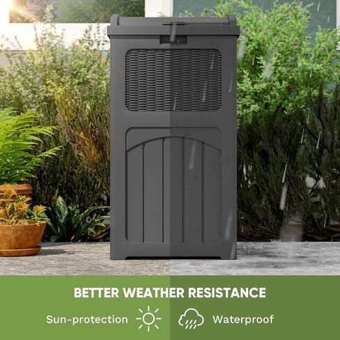 Patiowell 36 Gallon Trash Trash Can ، Resin Outdoor Garbage Can With Lid for Patio ، Backyard ، Deck ، Dark Brown (2 pack) in Saudi Arabia