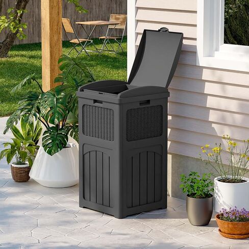 Patiowell 36 Gallon Trash Trash Can ، Resin Outdoor Garbage Can With Lid for Patio ، Backyard ، Deck ، Dark Brown (2 pack) in Saudi Arabia