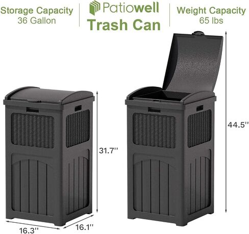 Patiowell 36 Gallon Trash Trash Can ، Resin Outdoor Garbage Can With Lid for Patio ، Backyard ، Deck ، Dark Brown (2 pack) in Saudi Arabia
