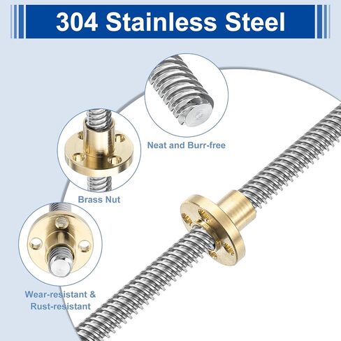 UXCELL 1PCS 380MM TR8X2 برغي الرصاص مع الجوز النحاسي (خيط ACME ، الملعب 2 مم ، 1 بدايات ، رصاصة 2 مم) ، 304 ترقية طابعة شريط المسمار الفولاذ المقاوم للصدأ مع أنبوب التغليف البلاستيكي ، الفضة in Saudi Arabia