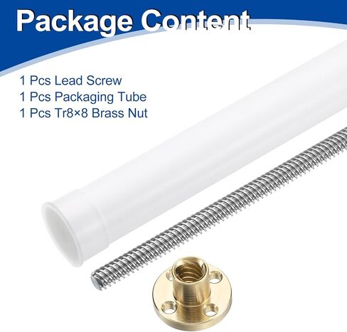 uxcell 1Pcs 150mm Tr8x4 Lead Screw with Brass Nut (Acme Thread, 2mm Pitch, 2 Starts, 4mm Lead), 304 Stainless Steel Screw Bar Printer Upgrade Parts with Plastic Packaging Tube, Silver in Saudi Arabia