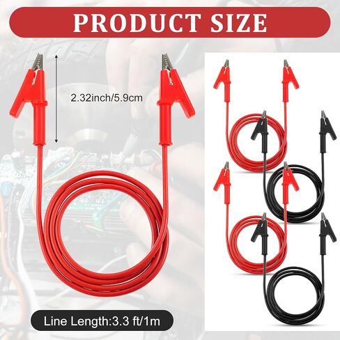 4Pcs 14 Gauge Alligator Clips with Wires for Multimeter, 15A Jumper Wires Heavy Duty Silicone Test Leads for Electrical Testing(3.3Ft) in Saudi Arabia