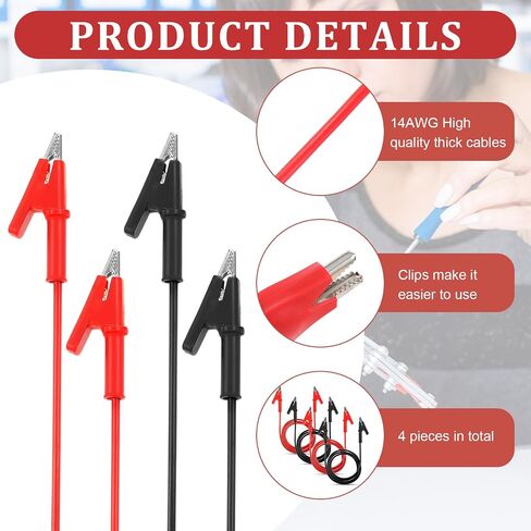 4Pcs 14 Gauge Alligator Clips with Wires for Multimeter, 15A Jumper Wires Heavy Duty Silicone Test Leads for Electrical Testing(3.3Ft) in Saudi Arabia