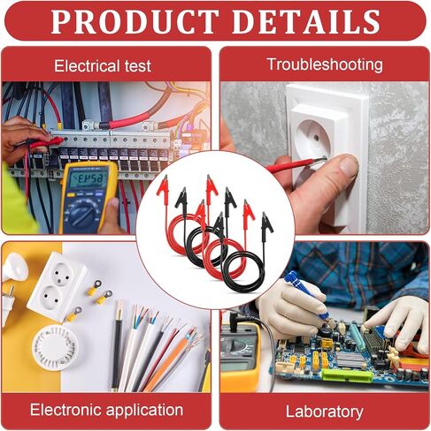 4Pcs 14 Gauge Alligator Clips with Wires for Multimeter, 15A Jumper Wires Heavy Duty Silicone Test Leads for Electrical Testing(3.3Ft) in Saudi Arabia