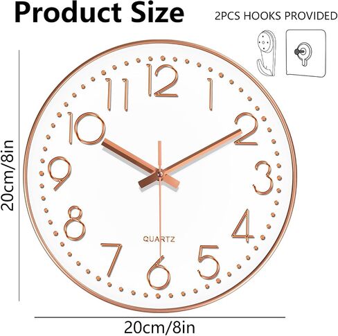 Silent Wall Clocks Battery Operated 8 Inch, Analog Wall Clock with Oversized Number Tempered Glass Clock Face, Quartz Non Ticking Wall Clocks for Living Room Bedroom Kitchen Office, Grey in Kuwait